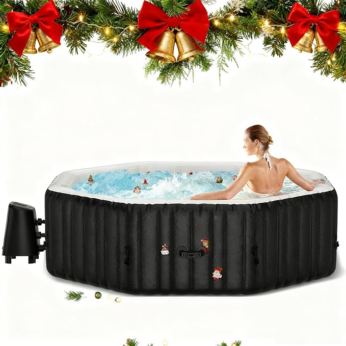 LILYPELLE 4-6 Person Inflatable Hot Tub, Large Octagonal Portable Hot Tub with 130 Bubble Jets, Outdoor Spa Bathtub Set Included Heater Pump, Filter and Insulated Cover, 77" X 77" X 25"