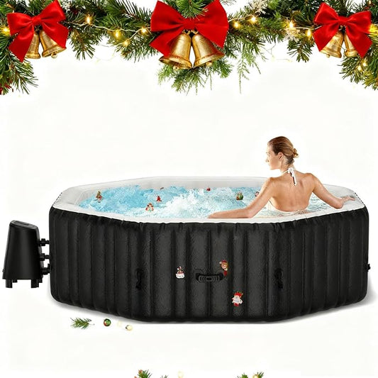 LILYPELLE 4-6 Person Inflatable Hot Tub, Large Octagonal Portable Hot Tub with 130 Bubble Jets, Outdoor Spa Bathtub Set Included Heater Pump, Filter and Insulated Cover, 77" X 77" X 25"