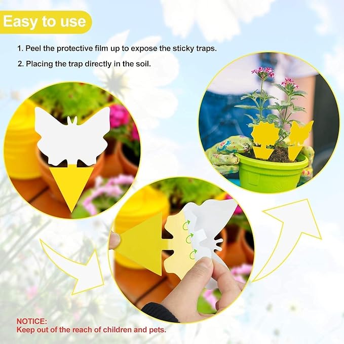 64 Pcs Sticky Trapz for gnat, Yellow Stick Traps for Plants, Fungus gnat Traps Double Side with Shovel, Indoor Safe for Gnat, Fruit Fly, White Fly, Aphid, Leaf Miner