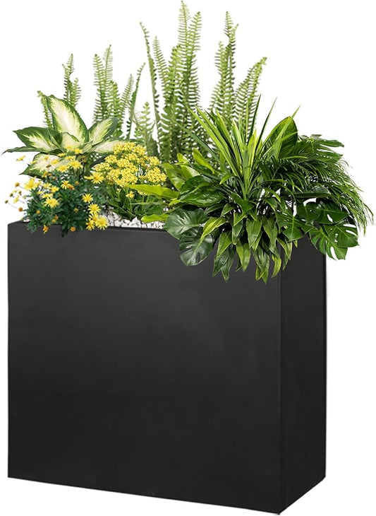 Galvanized Steel Metallic Heavy Planter for Outdoor Plants 24" x 12" x 24" Metal Rectangular Outdoor Planter Box Spliced Flower Box with Partitions for Outside,Indoor,Garden (Black, 24*12*24)