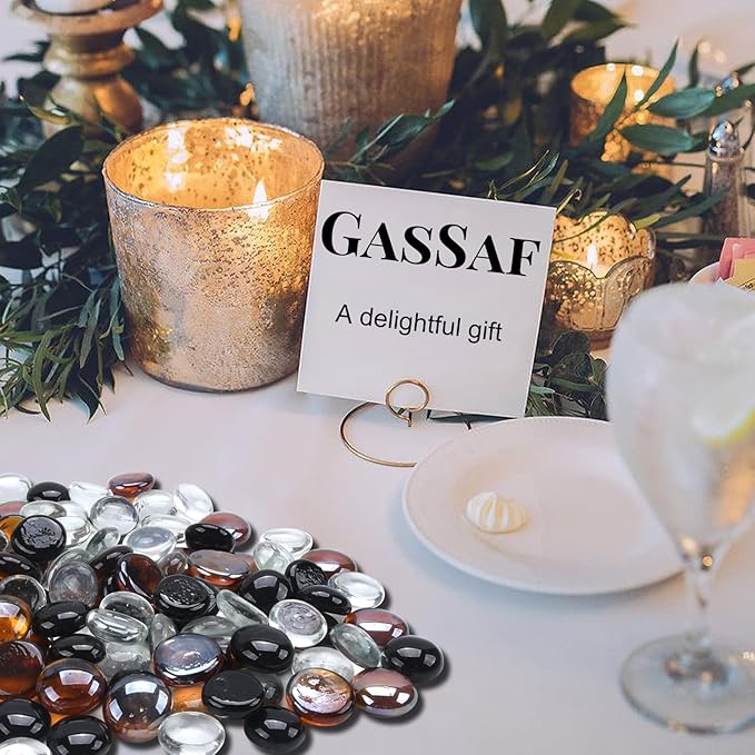 GasSaf Blended Fire Glass Beads for Outdoor Fire Pit, Fireplace, Replaces Existing Gas Logs & Lava Rocks, 3/4 Inch Glass(10 Pound)(Black, Amber, Crystal Clear Luster)