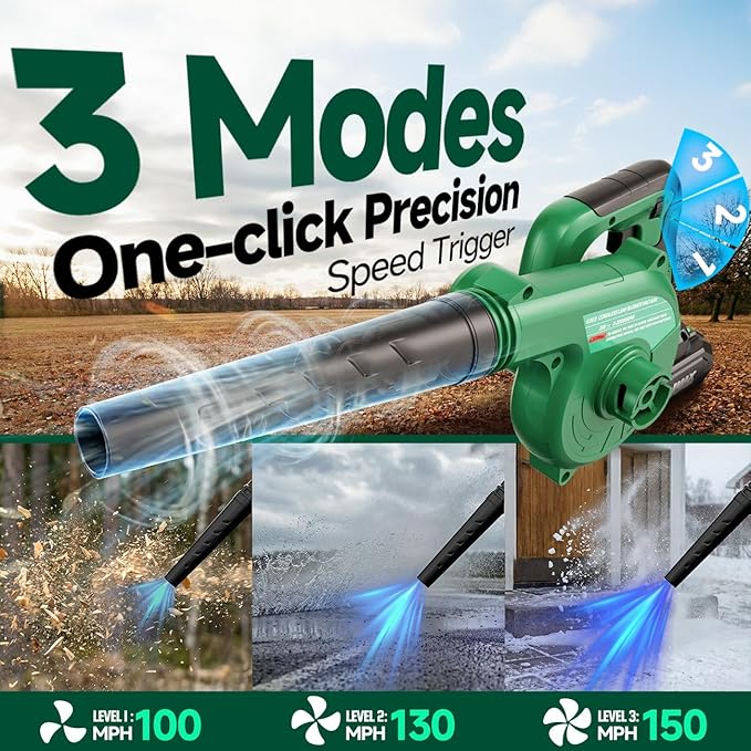 KIMO Cordless Leaf Blower and Vacuum Combo 4 in 1, 3 Nozzles for Inflation & Deflation, 3Modes & Variable Speed Up to 200CFM/150MPH with Reusable Bag, 2Pack Battery Operated Leaf Blowers for Lawn Care