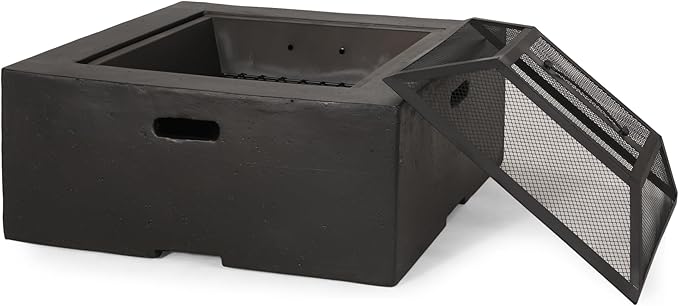 FamilyLoft 29 Inch Outdoor Fire Pit, Wood Burning Fire Pit for Patio with Spark Screen, Fire Poker, MGO Square Firepits for Outside, Camping, Garden, Backyard, Bonfire Party, Dark Gray