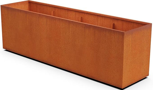 Plantercraft Large Rectangular Planters for Outdoor Plants 96x24x30 Inch Extra Large Corten Steel Planter | Heavy Duty Metal Planter Box for Commercial & Residential Modern Landscapes