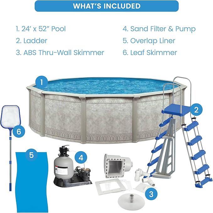 Aquarian Steel-Frame Above-Ground Pool Kit w/Pump & Leaf Skimmer, Venetian, 24'