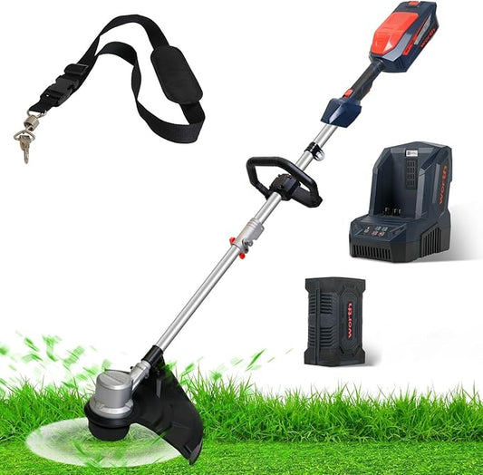 Worth Garden 84V Cordless String Trimmer with Brushless Motor, 14"/16" Cutting Width - Includes 2.5Ah Lithium Battery & Charger - Heavy Duty Electric Weed Wacker for Lawn, Garden, Yard