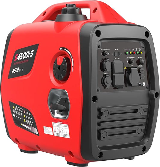 4500W Portable Generator Super Quiet Inverter Generator Ultra Lightweight for Home Backup Outdoor Camping, CO Sensor Protect, EPA, ECO Mode (4500W+CO Sensor)