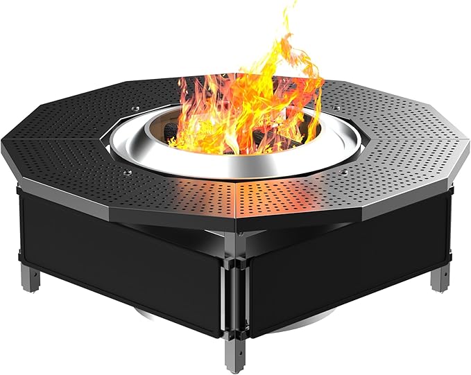 Fire Pit Surround Tabletop for Solo Stove Bonfire Ranger 2.0, with UV-Resistant Outdoor Fabric, Thick Metal Black
