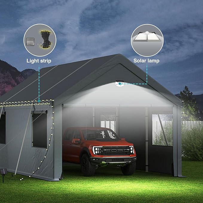 Carports 20X20 Heavy Duty,Car Port with 180G Removable Side Wall,Carport Canopy,Portable Car Port Garage,Car Shelter All Weather,Grey