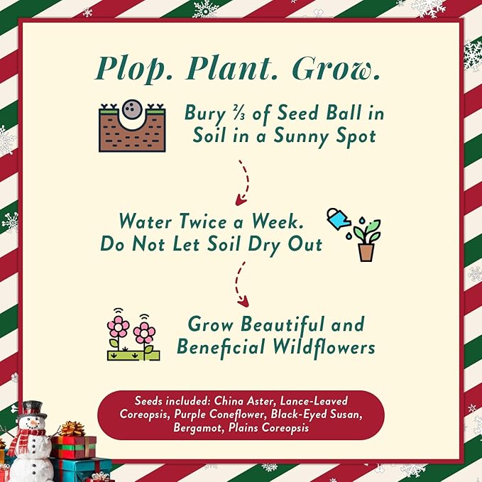 Modern Sprout Wildflower Seed Ball Poop - Christmas Gift - Non-GMO, Hand-Rolled Clay Seed Bombs with Wildflower Seeds - Plop Plant & Grow Gardening Gift Set for Kids & Adults (Jingle Plop - Pack of 3)