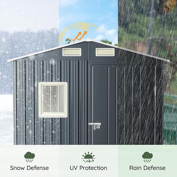 Update Version 6x4 FT Outdoor Metal Storage Shed, Single Door, 1 Clear Window, Tool Shed for Garden, Patio, Backyard Brown