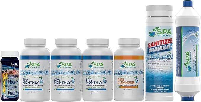 Spa Platinum Pro Start Up Advanced Kit I Spa Monthly Spa Conditioner I Pipe Cleanser I Adanced All Purpose Hose Water Filter