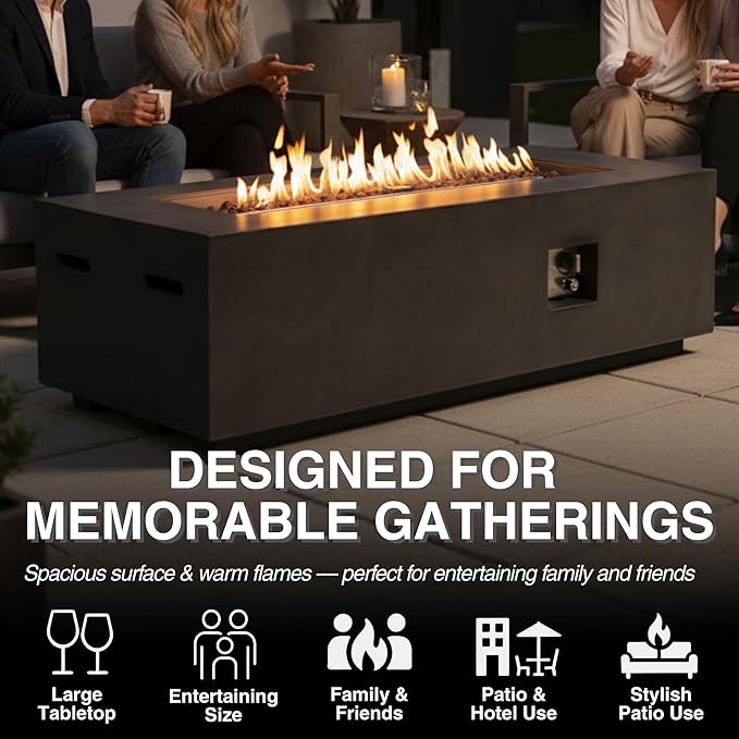 60-Inch Propane Fire Pit Table with Propane Tank Side Table,Set-2-Piece,60,000 BTU Concrete Gas Fire Pit with Free Rain Cover, Tank Seat, Lava Rocks, for Outside Patio Backyard,Dark Grey