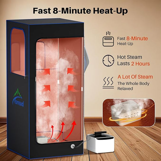 TOREAD Single Person Portable Steam Sauna Box Full Size Sauna 300D Canvas, Portable Steam Foldable Saunas Tent with 2.6L 1000W Steam Generator