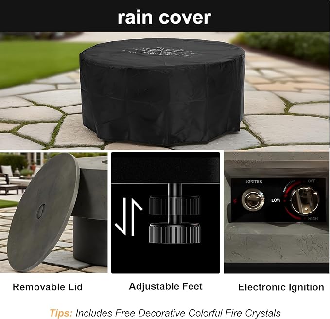 Propane Fire Pit Table, 34" Firepits for Outside, Gas Fire Pit for Outside Patio, Propane Fire Table with Burner Lid for Patio, Pool, 50000BTU, Tank Outside, Tank Not Included, Cement Grey