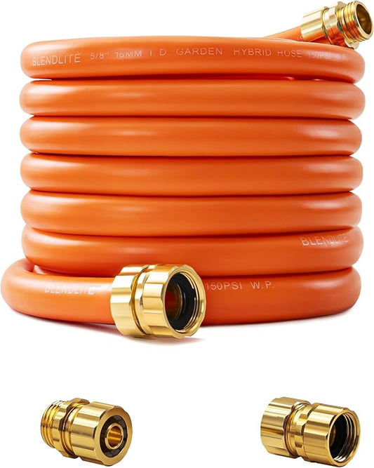 5/8" x 50ft Hybrid Garden Hose, Custom Length, -40°F to 150°, All-weather, NO Kink, Flexible, Leakproof water Hose With Additional Customizable Solid GHT Fittings