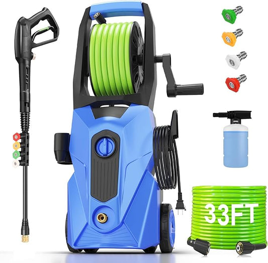Commowner Pressure Washer 5000PSI Power Washers Powered with 33ft Pressure Hose, 4 Nozzle and Foam Cannon, powerwashers for Home, Cars, Fences, Patio, Blue
