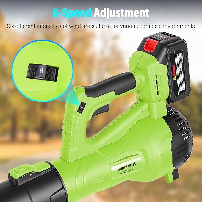 Yaofafa Leaf Blower Cordless with 6-Speed Control, 218CFM Electric Leaf Blower with 2×4000mAh Batteries & Fast Charger, Lightweight Cordless Blower for Patio, Lawn and Garden Cleaning(Green)