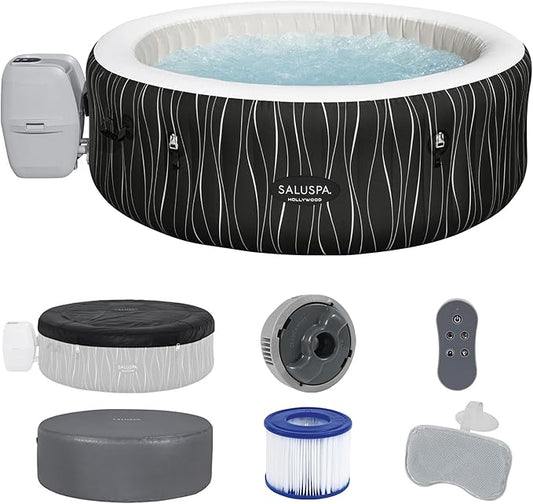 Bestway SaluSpa Hollywood EnergySense Luxe AirJet Round Inflatable 4 to 6 Adult Hot Tub with Heater, Filter, 2 Covers, and 140 AirJet System