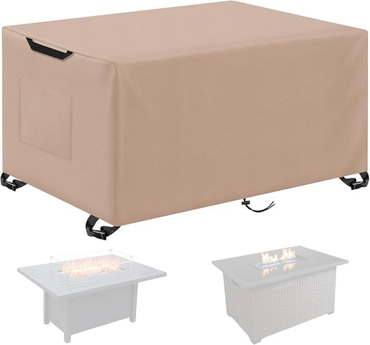 Kovshuiwe Porch Shield Fire Pit Cover Square-600D Fabric Waterproof and Resistant, Fits Outdoor For 44-48 Inch Fire Pit /Table Cover, Gas Fire Pit Cover-48"L x 28"W x 24"H, Khaki