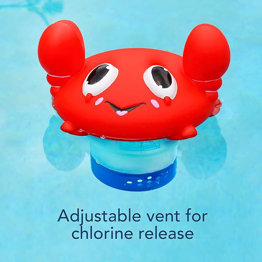 440 Pool Chlorine Floater Dispenser, Fits Up to 3 Pieces of 3-Inch Chlorine Tabs, Adjustable Flow, Control, Heavy-Duty Plastic - Suitable for Small & Large Pools - 8 Ounces | Cartoon Crab