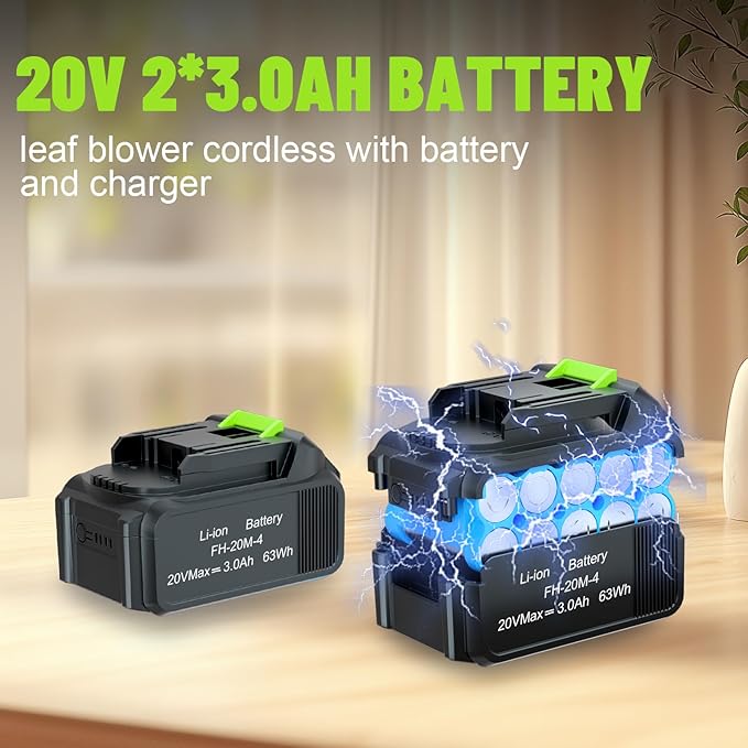 Leaf Blower Cordless,21V | 49" Electric Leaf Blower with 2 x 3.0Ah Batteries 3 Speed Modes 500CFM/180MPH Handheld Battery Powered Blower for Lawn Care Yard Patio Dust Snow Car Interior Garage Cleaning