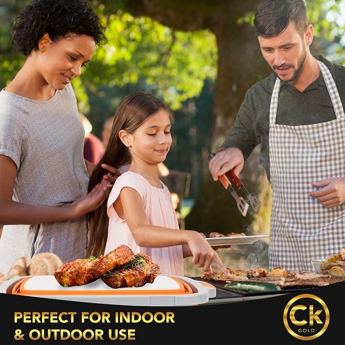 New XL Collapsible BBQ Prep Tub wtih LOCKING Lid, Cutting Board & Drain Hole | BPA-Free, Food-Grade, Recyclable, Space-Saving Caddy for Grilling, Camping, Kitchen & Outdoor Cooking (Orange, 16 Liters)