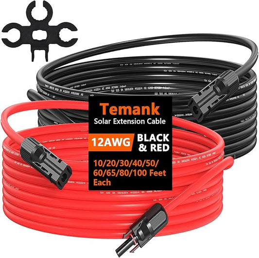 20Ft Solar Extension Cable 12AWG, 20 Feet Solar Panle Extension Wires Both End with Solar Connector for Solar Systems, Car, RVs, and Boats