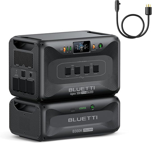 BLUETTI Apex 300 Solar Generator & B300K (2025 New) with TT-30 30A Cable, 5529.6Wh LFP Battery Backup Power Station with 6 3840W AC Outlets (7680W Surge), 2H Fast Charge, Generator Support