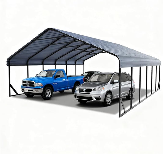 20x30 ft Metal Carport for Outdoor Garages Steel Heavy Duty Portable Garage with Large Tall Carports Canopy for Snow, Car Ports with Galvanized Steel Roof & Frame - Grey
