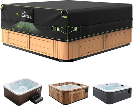 Uirway 600D Rectangular Hot Tub Cover 85”L x 67”W x 20”H [2025 Upgraded Heavy Duty Fabric] Outdoor Waterproof SPA Covers for Hot Tub, New Super Windproof Straps, Hot Tub Winter Cover Protector,
