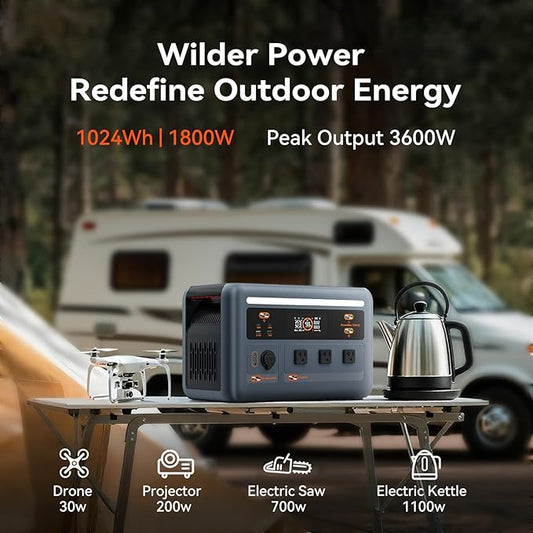 OSCAL PowerMax 1800SE Portable Power Station with 400W Solar Panel, 1024Wh LiFePO4 Battery, 1800W AC (3600W Surge)/100W USB-C Output,Solar Generator for Camping, RV, Home Backup Power