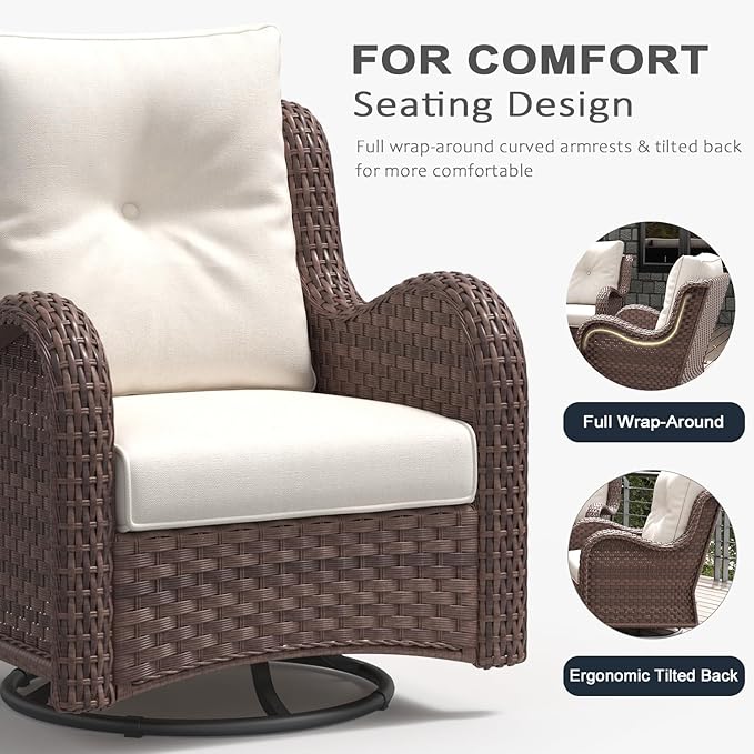 LayinSun 7 Pieces Outdoor Patio Furniture Set, Rattan Wicker Sectional Swivel Rocker Chairs Sets with Ottomans, Swivel Glider Chairs and Coffee Table