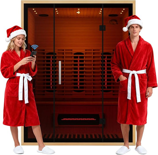 Full Spectrum Infrared Sauna for 3 Person, Upgraded WiFi Control Indoor Canadian Hemlock Wood Home Spa Saunas with Red Light Therapy, Speaker, Oxygen bar, Reading & 7-Color Starry Light, 2100W, 220V
