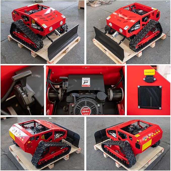 9HP Remote Control Lawn Mower, Small Crawler Oil-Electric Hybrid Track Drive Lawn Mowing and Weed Whacker, All Terrain Grass Cutter Yard Mower, 45° Climbing (SKD 224-55-SNOW)