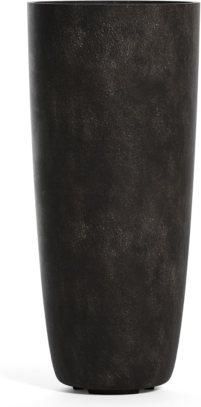 Lofto Tall Planter – Brown Stone Finish – Fiberglass Indoor/Outdoor and Weather-Resistant Large Planter (16.5" D x 36.4" H Exterior, 15.3" D x 36.2" H Interior)