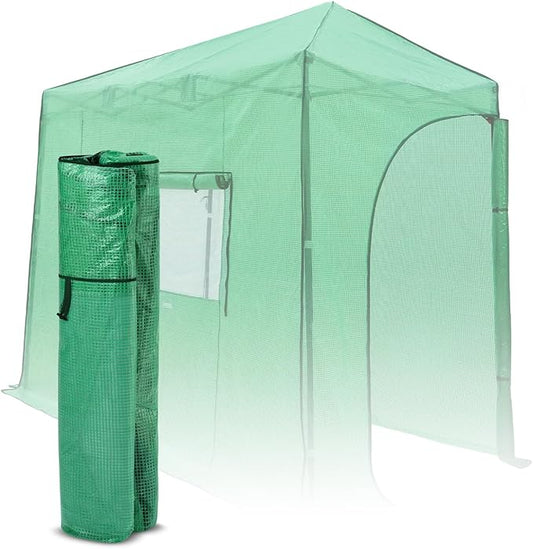 EAGLE PEAK Replacement Cover for 10x5 Portable Lean-to Greenhouse, 2 Roll-Up Zipper Entry Doors and 1 Large Roll-Up Side Window (Frame Not Included), Green