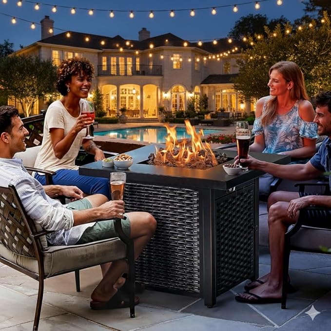 Ciays 32-Inch Propane Fire Pit, CSA-Listed Outdoor Gas Fire Pit – 50,000 BTU Steel Fire Pit Table with Lid, Adds Warmth & Ambience to Gatherings & Parties on Patio, Deck & Garden, Black