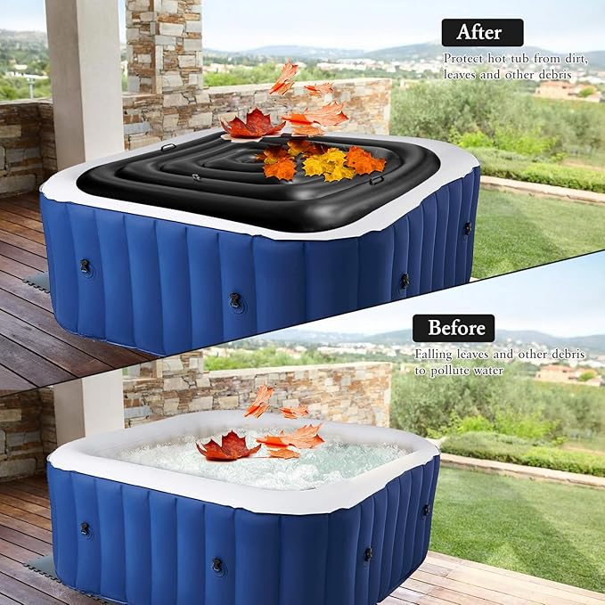 4.4Ft Inflatable Hot Tub Cover with Handle,Energy Saving Lid for Square Hot Tub,Outdoor Inflatable Hot Tub,Foldable Protective Rain Overflow Cover for Inflatable Outdoor Hot Tubs