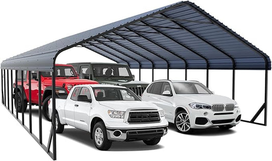 20x40 ft Metal Carport & Portable Garage, Heavy Duty with Galvanized Steel Roof & Frame - Large Tall Carports Canopy for Snow, Grey for Outdoor Garages