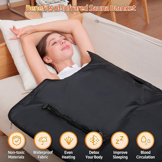 Infrared Sauna Blanket for Home: Extra Large Portable Design for Full Body Detox & Relaxation - Far Infrared Heating Adjustable 86-176℉ & 20-60 Min Timer 74.8 x 35.5Inch