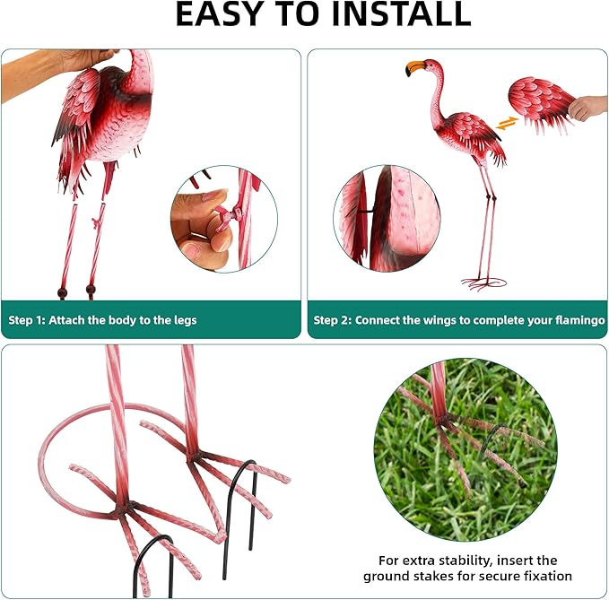 Ultym Extra-Large Metal Flamingo Yard Decor, Handmade 37.2" Flamingo Statues with Stable Ground Stakes, Backyard Decoration, Metal Garden Art