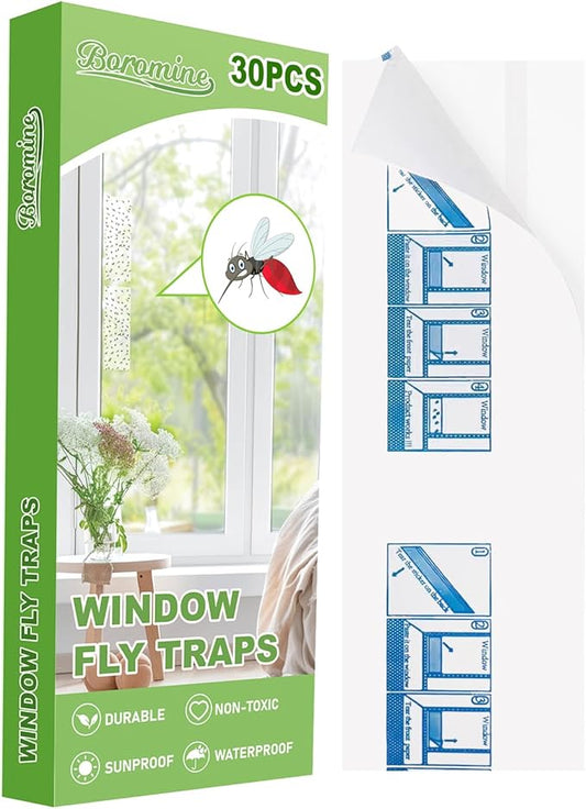 30 Pack Window Fly Traps, Window Sticky Traps, Sticky Non-Toxic Clear Fly Paper Indoor for Home