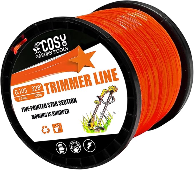COSY GARDEN TOOLS String Trimmer Line, Commercial Grade Orange Pentagon Weed Eater String, Premium Nylon Universal 0.105" Diameter x 328'