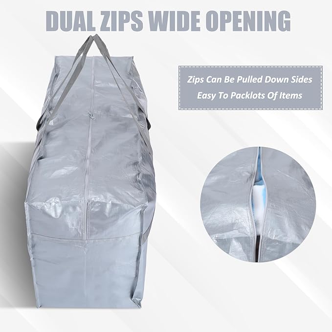 Windyun 4 Pack 168 Gallon Extra Large Storage Bags XXL Moving Bags with Zipper Handles Heavy Duty Jumbo Big Tote Box for Christmas Tree Storage 4, 5, 7.5, 9, 10, 12 ft Skeleton College Dorm(Silver)