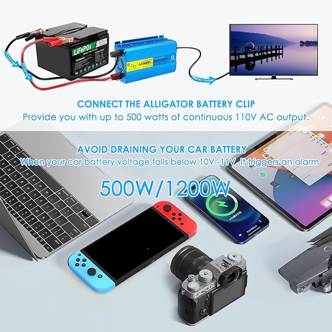 LVYUAN 500 watts 1000 (Peak) Pure Sine Wave Car Power Inverter 24V DC to 110V/120V AC Converter with 2 sockets and USB Port for Car Truck Family Solar System,RV, Truck,Road Trip