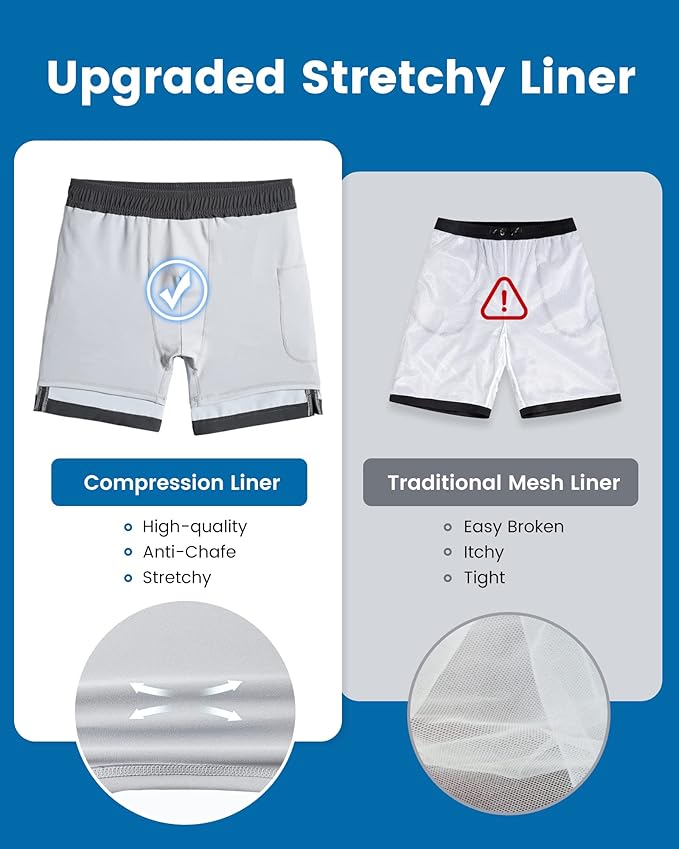 maamgic 2 in 1 Mens Swim Trunks 7 Inch Swim Shorts Swim Suits Board Shorts