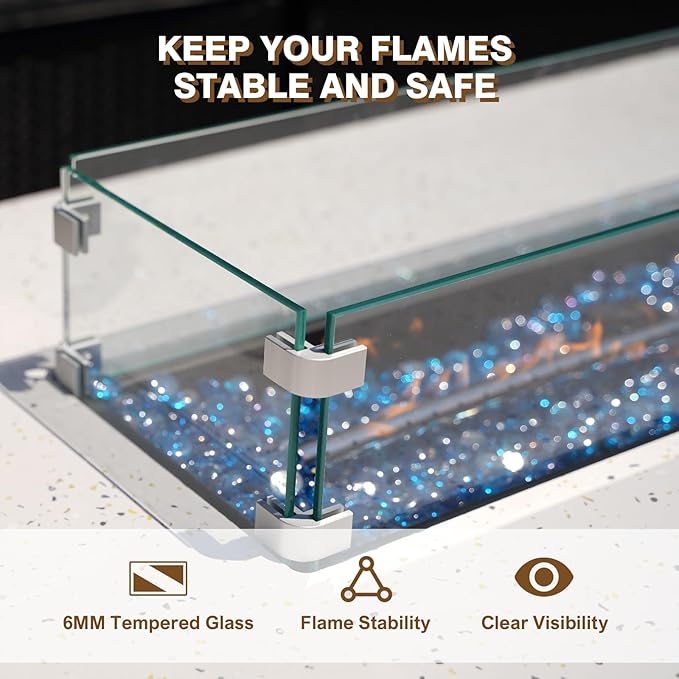 2-Piece Outdoor Propane Fire Pit Table Set – Premium Terrazzo-Like MgO Finish, 56-Inch Gas Fire Table with Glass Wind Guard for Patio, Garden & Backyard, Includes Rain Cover & Glass Beads