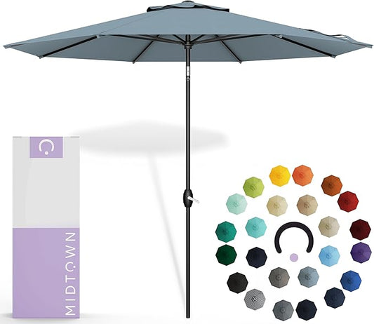 Midtown Umbrellas Sunbrella Umbrella 9 Feet Outdoor Umbrella With Canvas Haze Acrylic Fabric - Auto-Tilt Aluminum Frame Patio Umbrella For Backyard, Deck, Garden, Pool - Black Pole