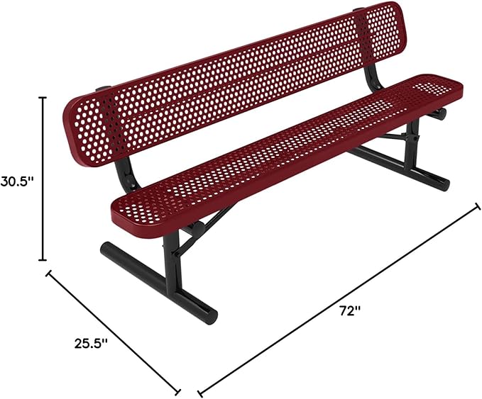 COATEDOUTDOORFURNITURE Coated Outdoor Furniture Heavy-Duty Portable Outdoor Bench Thermoplastic Coated, Punched Steel, Commercial-Grade Seating, Made in America (Portable with Back, 6 Ft, Burgundy)